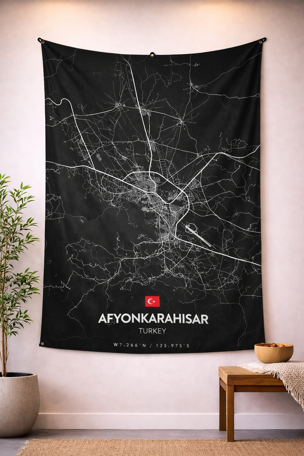 Afyonkarahisar Şehir Haritası Duvar Örtüsü