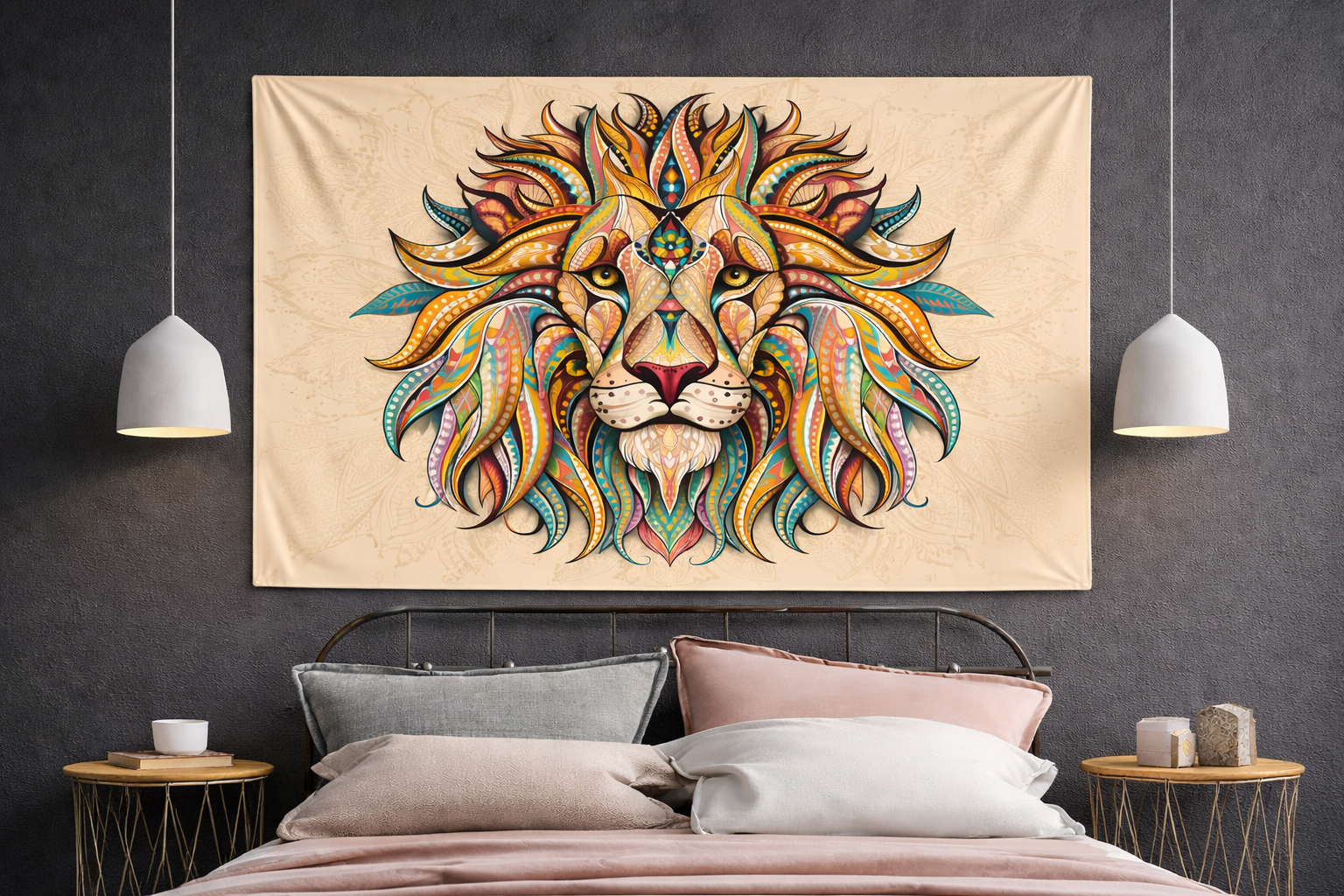 Mandala Aslan Duvar Örtüsü