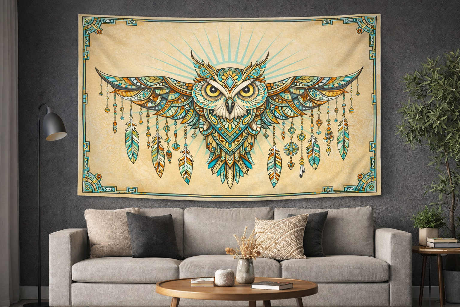 Mandala Baykuş Duvar Örtüsü