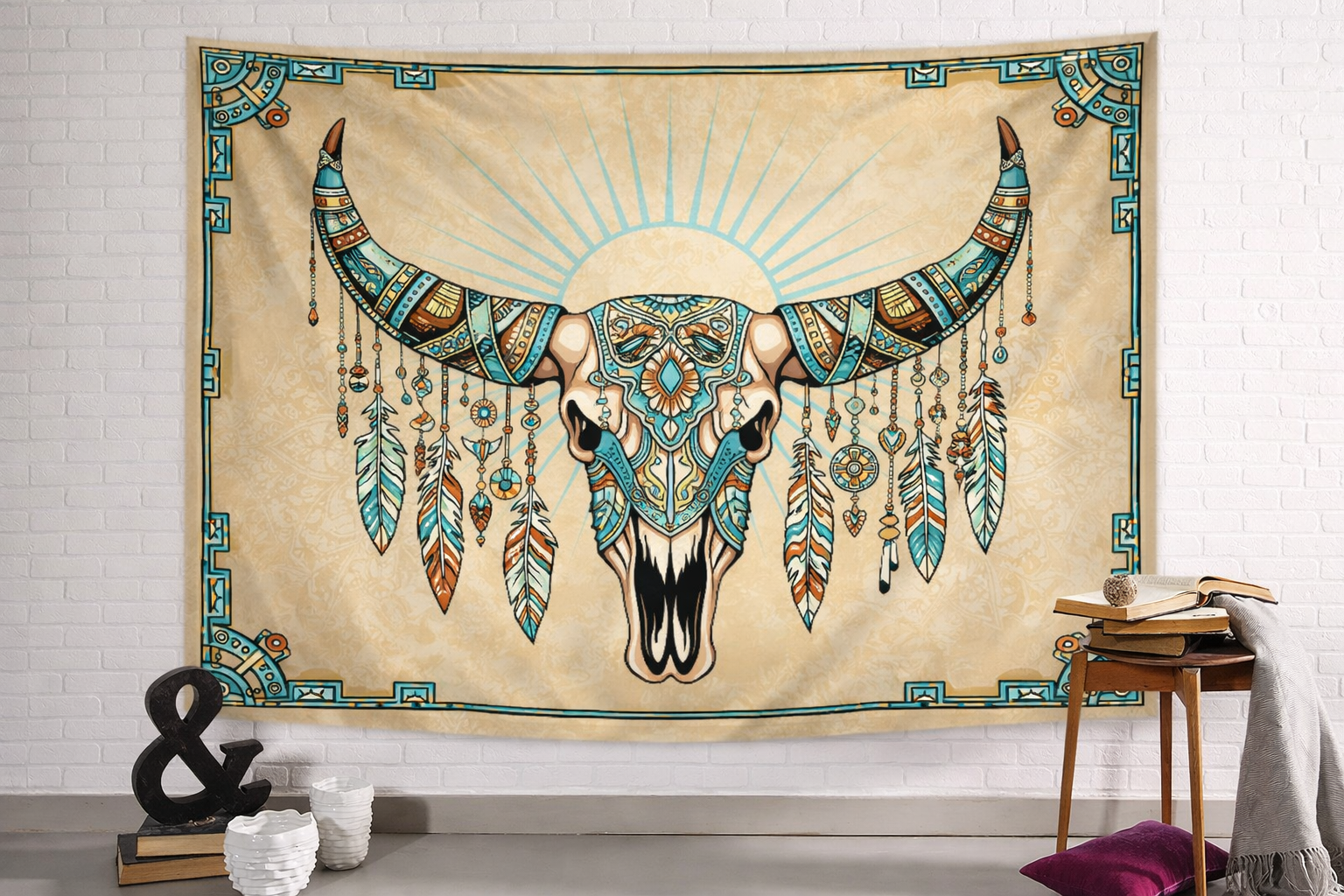 Boho Tribal Buffalo Duvar Örtüsü