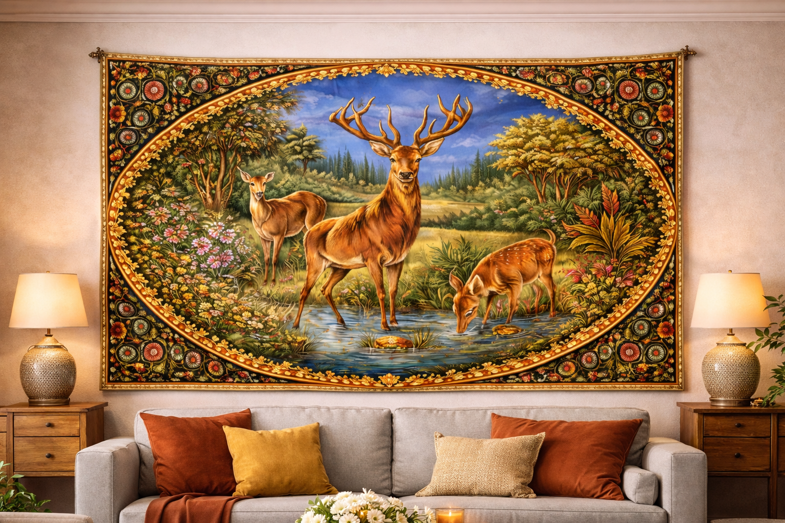 Doğanın Asaleti Geyikli Duvar Örtüsü