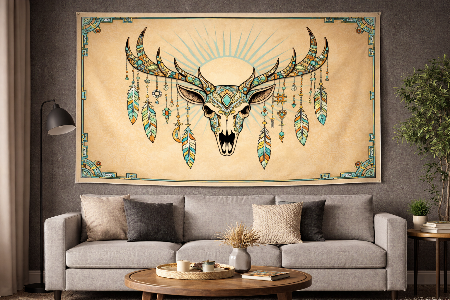 Boho Mandala Geyik Duvar Örtüsü