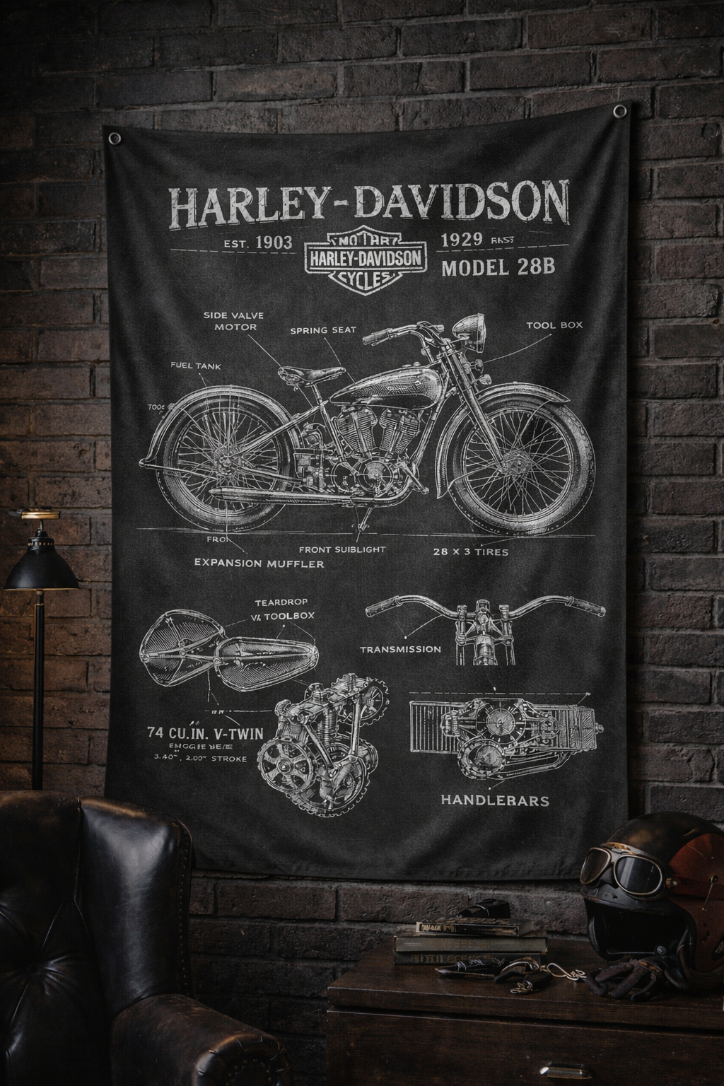 Harley Davidson Model 28B Chalkboard Duvar Örtüsü