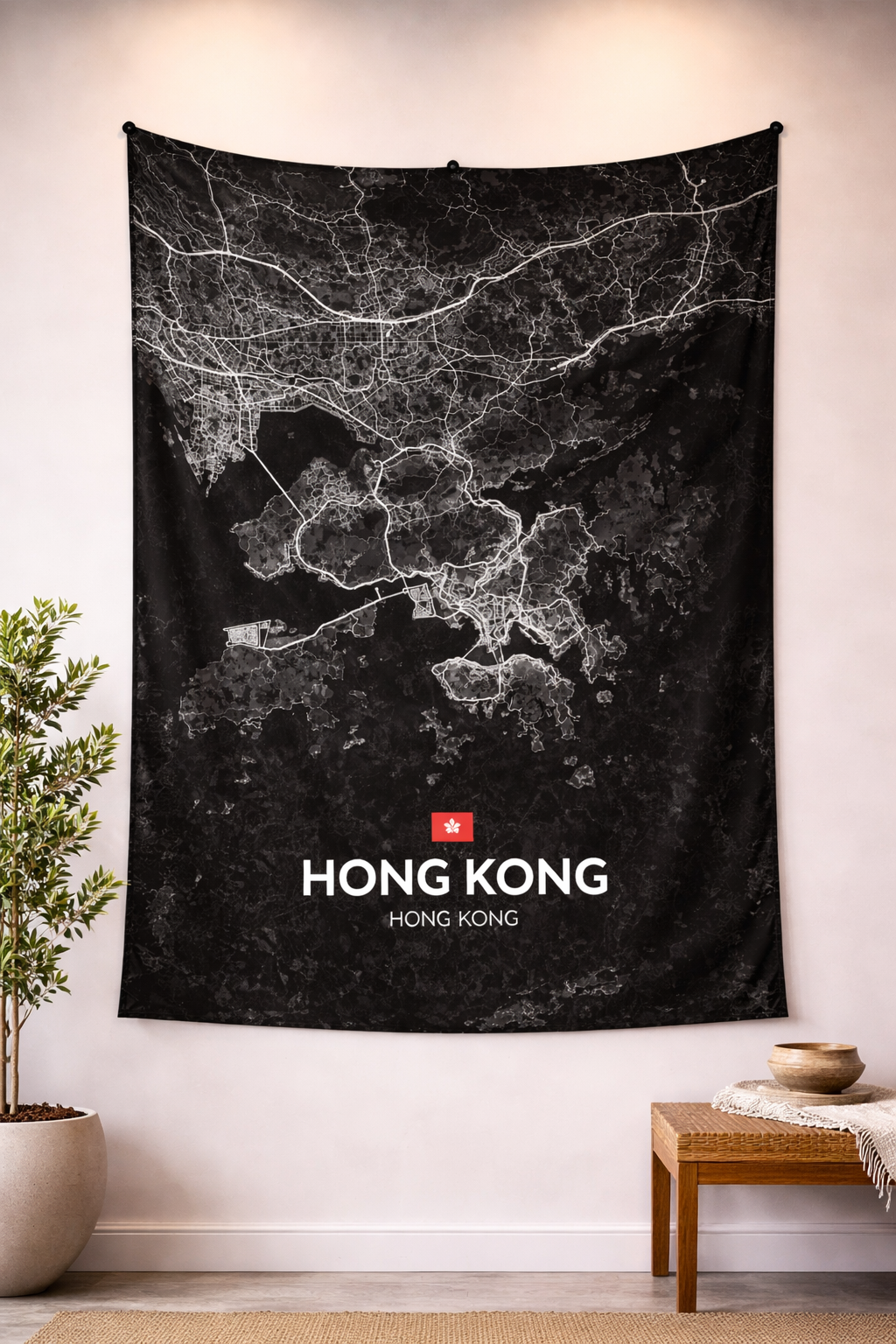 Hong Kong Şehir Haritası Duvar Örtüsü