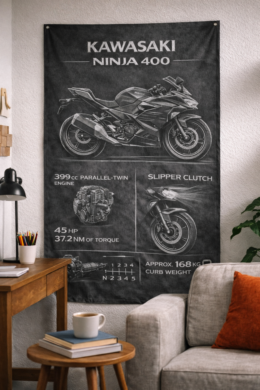 Kawasaki Ninja 400 Chalkboard Duvar Örtüsü