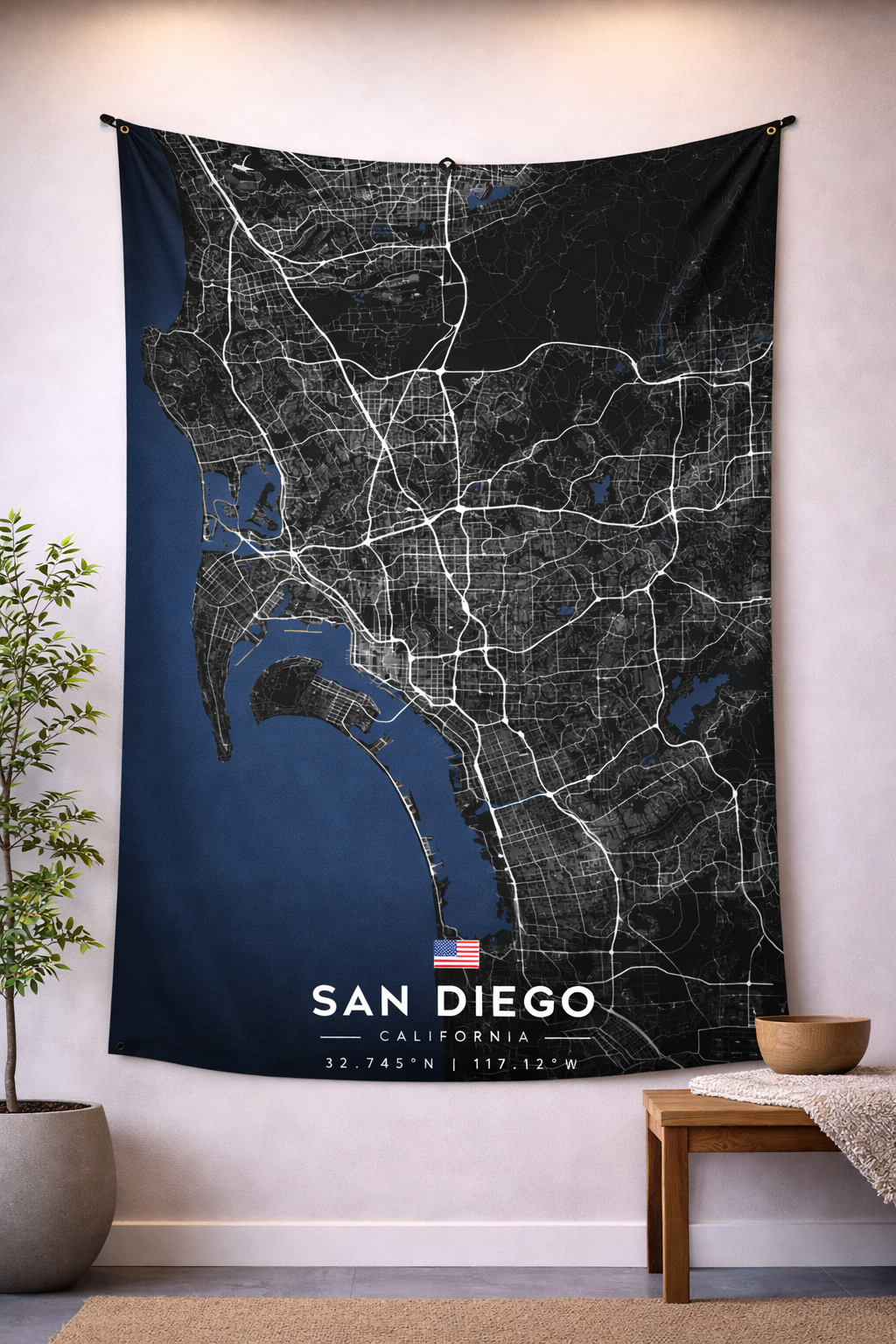 San Diego Şehir Haritası Duvar Örtüsü
