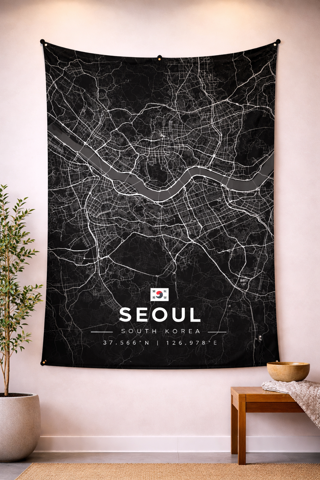 Seoul Şehir Haritası Duvar Örtüsü